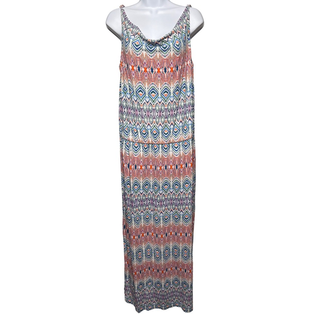 CAbi Womens Multicolor Ikat Sleeveless Maxi Dress M Cowl Neck Boho Casual Hippie